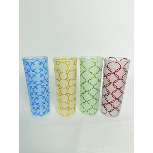 NWT Pier 1 Imports Clear 4 Pieces Decorative Pattern Shot Glass Set Glass New - Picture 3 of 4